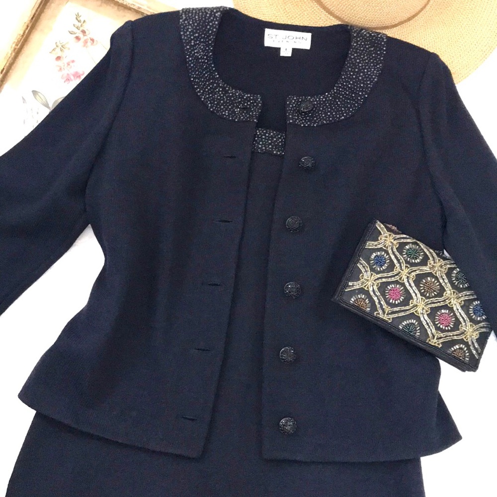 St. John Evening Embellished Knit Dress Suit